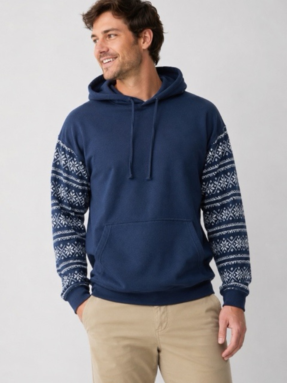 Sun + Stone Fair Isle Nordic Sleeves Fleece Hoodie‎ NWT